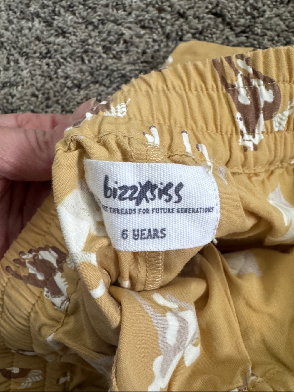 Kids Horse-Print Tan Shorts with Drawstring - Picture 2 of 3
